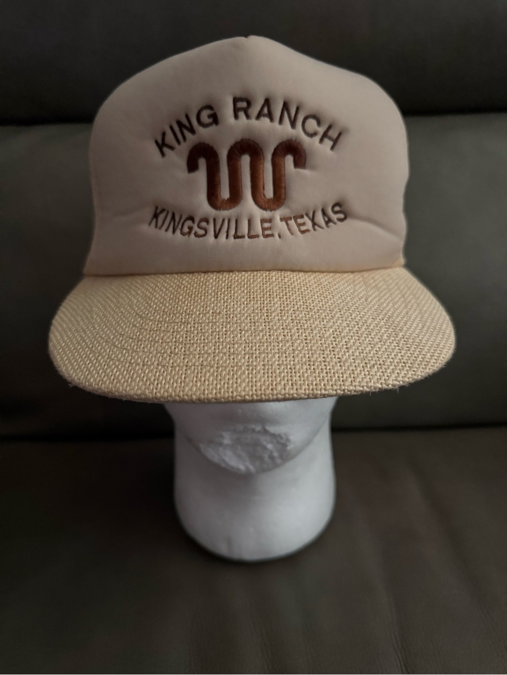 Rare-80’s”King Ranch”Kingsville Texas Beige Embroidered Trucker Hat